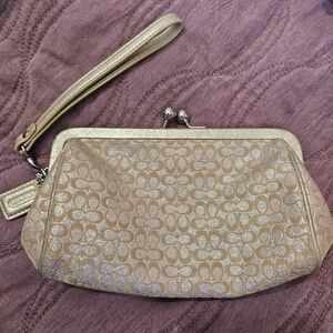 Coach Metallic Gold Floral Wristlet